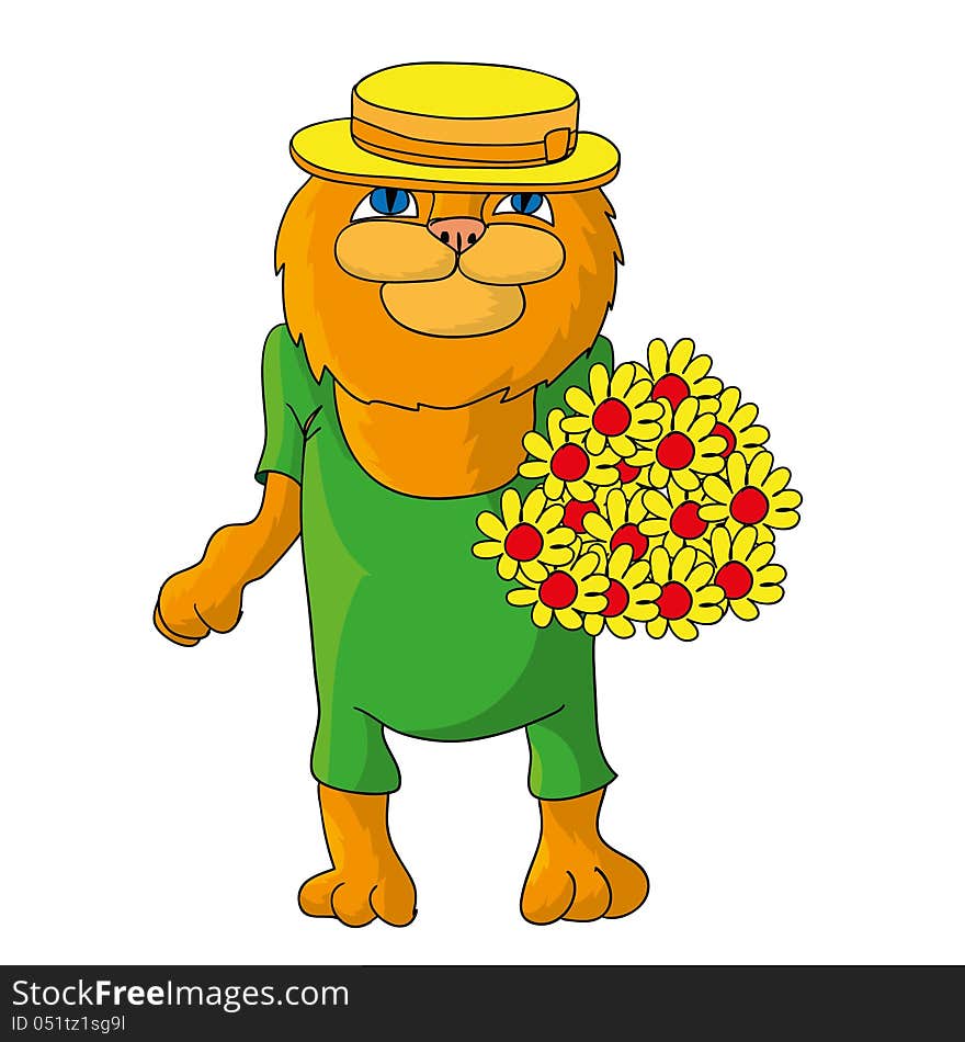 Hilarious cat in a straw hat. Vector illustration.