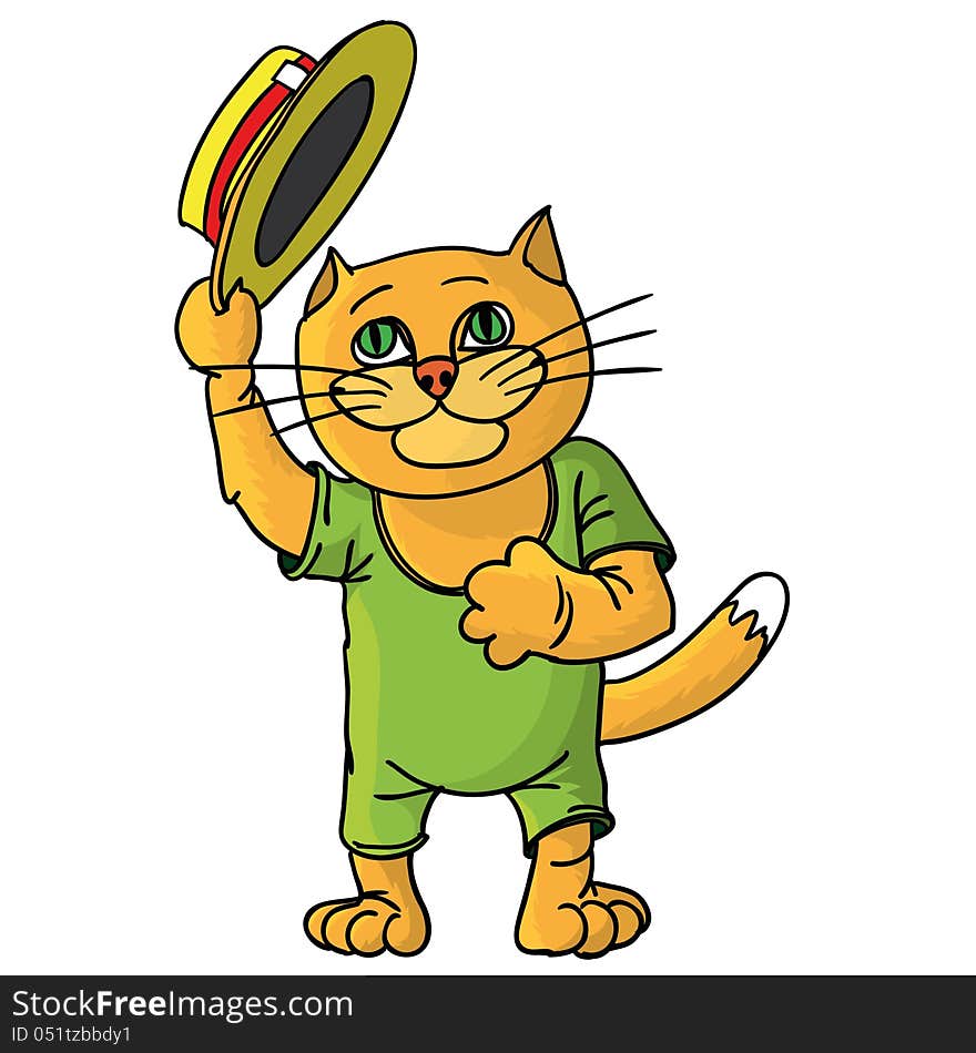 Hilarious cat in a straw hat. Vector illustration.