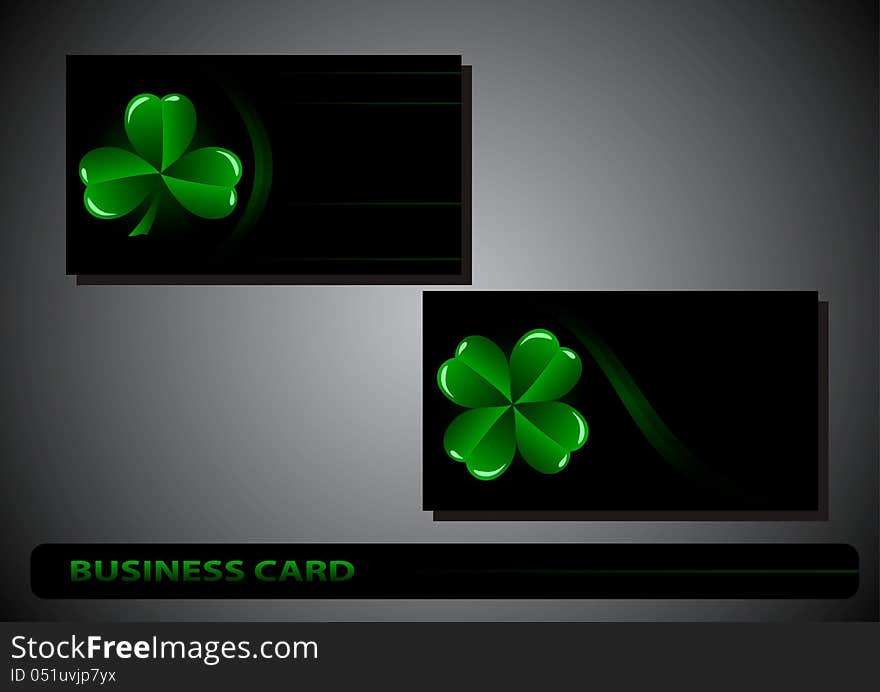 Business card St. Patricks Day clover on a black background