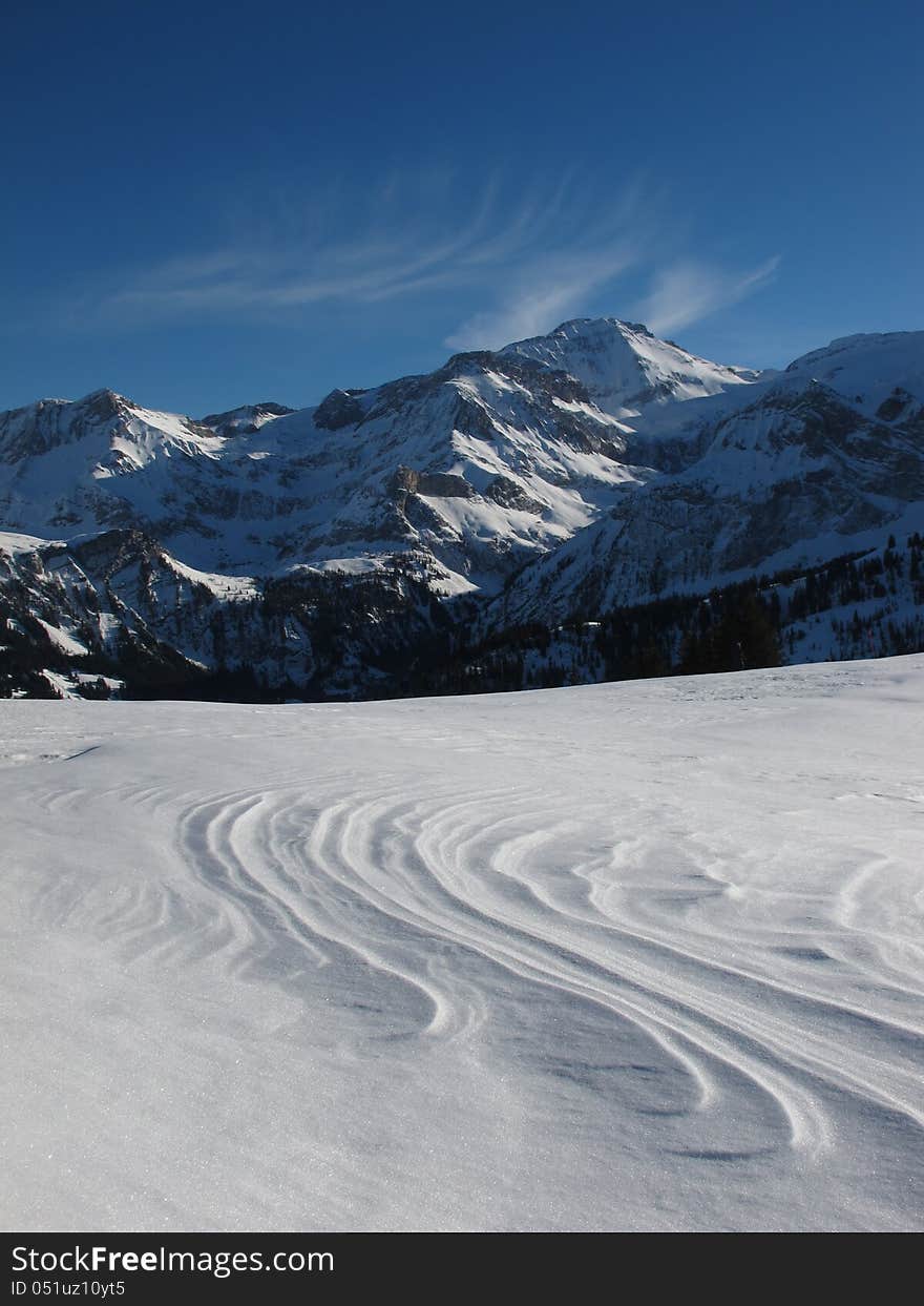 Beautiful winter scenery in the Swiss Alps. Beautiful winter scenery in the Swiss Alps.