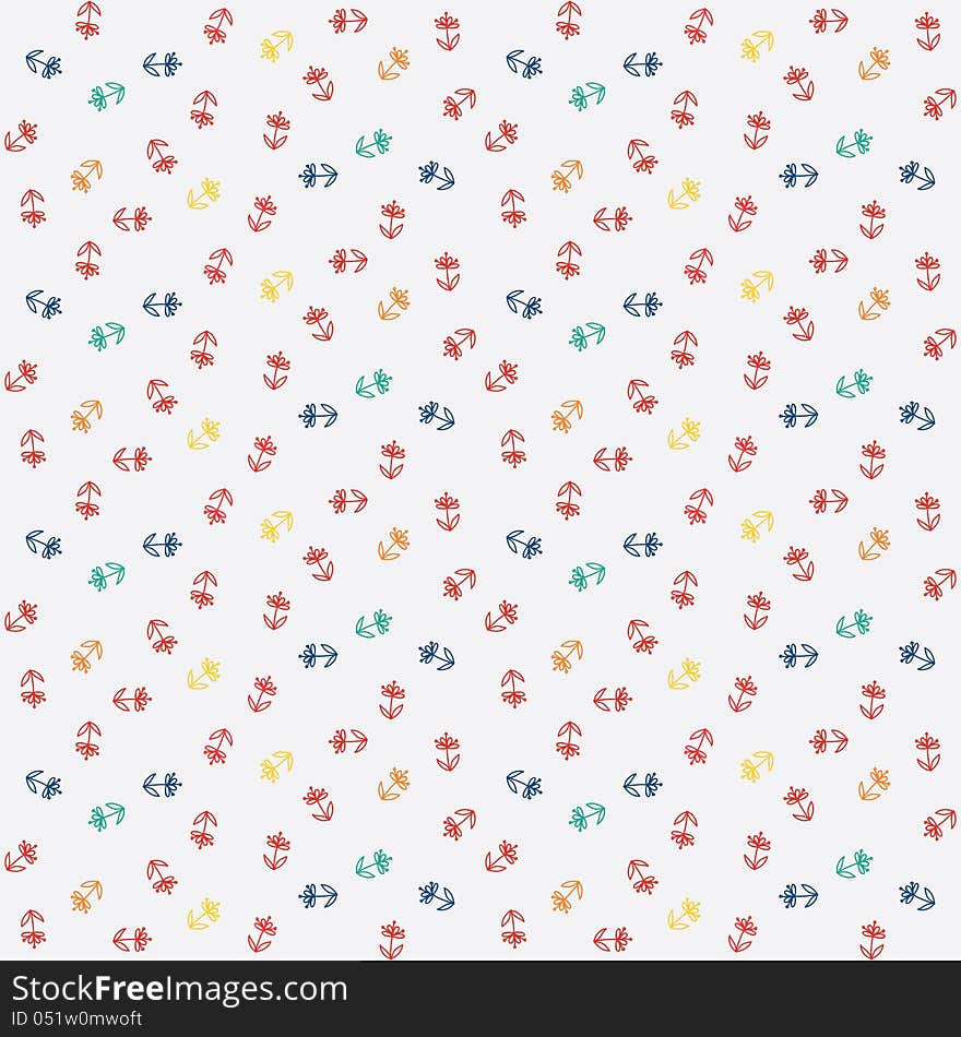 Vector seamless pattern with little colorful flowers on white field, vintage wallpaper or retro textile. Vector seamless pattern with little colorful flowers on white field, vintage wallpaper or retro textile