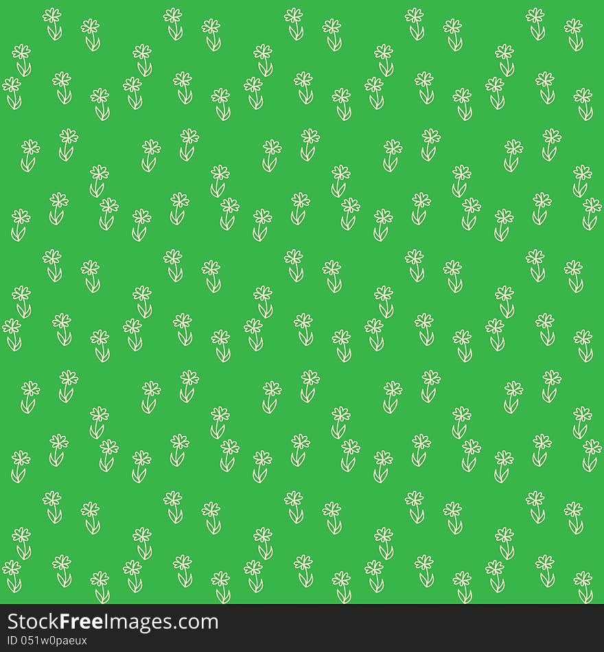 Vector Seamless Pattern, Little Flowers On Green