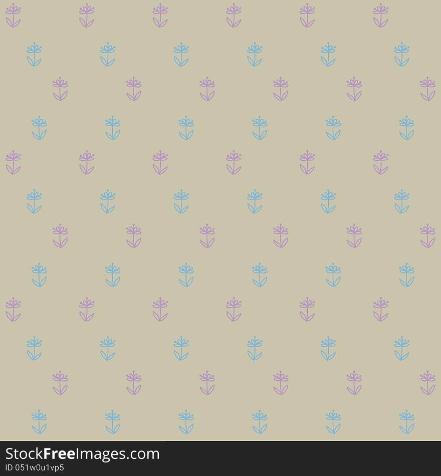 Vector seamless pattern of little blue flowers on brown field, vintage wallpaper, seamless texture or retro textile. Vector seamless pattern of little blue flowers on brown field, vintage wallpaper, seamless texture or retro textile