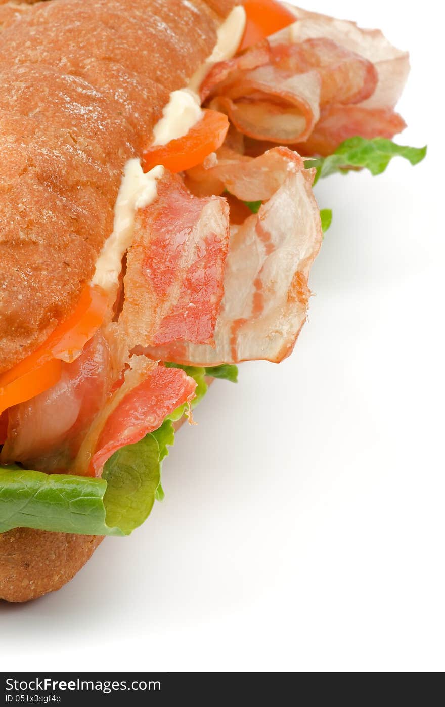 Big Tasty Ciabatta Sandwich with Bacon, Lettuce, Tomato, Cheese and Sauces isolated on white background. Big Tasty Ciabatta Sandwich with Bacon, Lettuce, Tomato, Cheese and Sauces isolated on white background