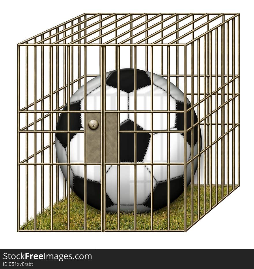 Illustration of a soccerball in a jail cell. Illustration of a soccerball in a jail cell.