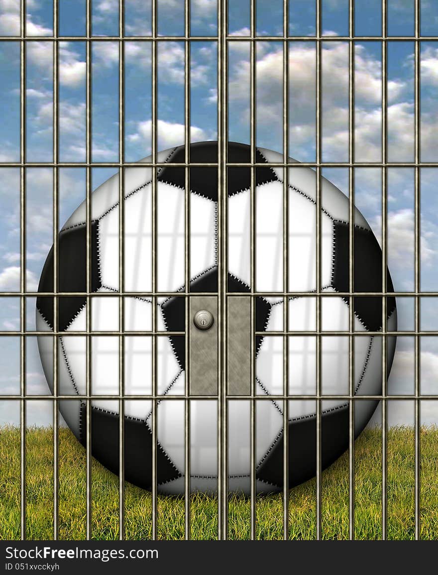 Illustration of a soccerball in a jail cell. Illustration of a soccerball in a jail cell.