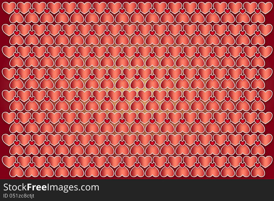 Valentine background with hearts on a red background