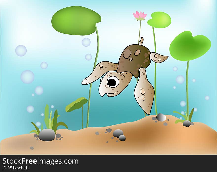 Vector of a turtle scene underwater