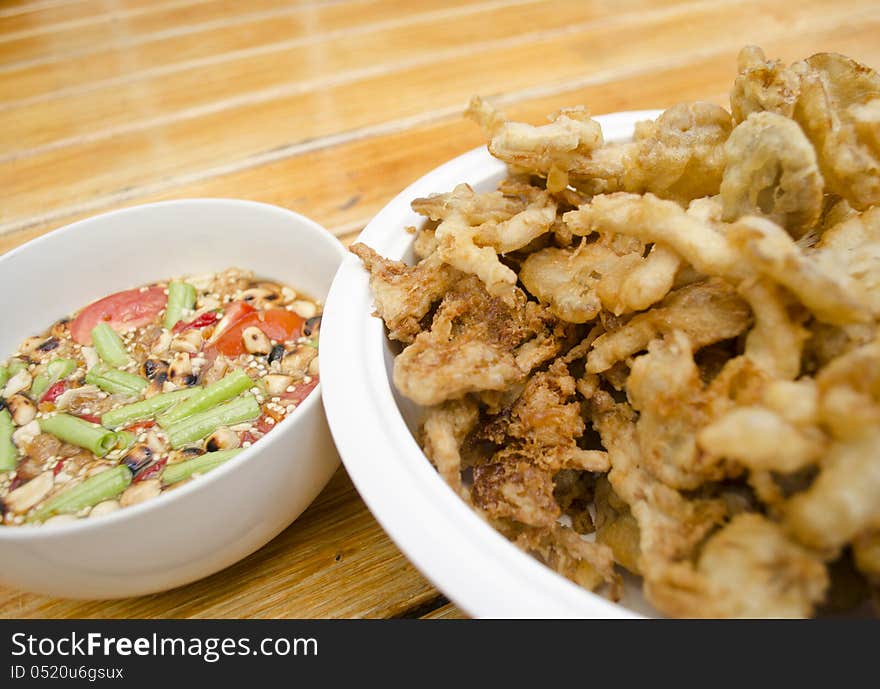 Fried mushroom with spicy sauce , Thai style snack