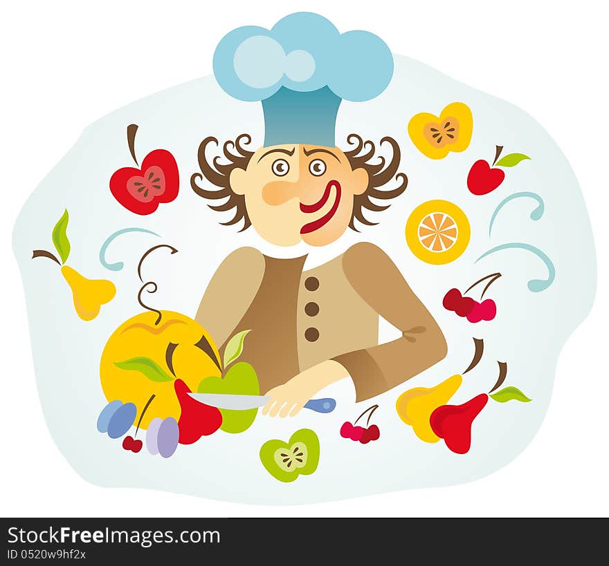 Cook with fruit. Vector illustration