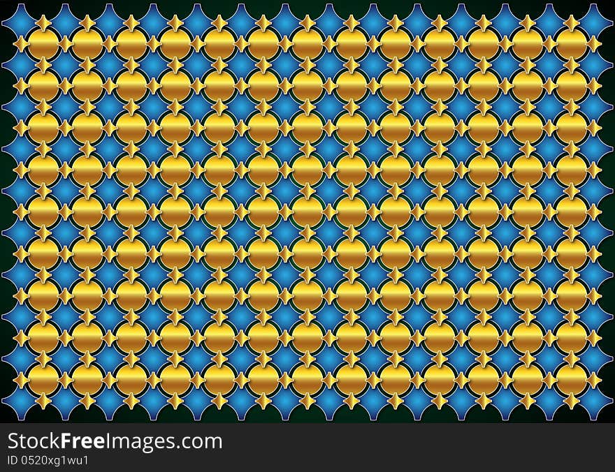 Elegant gold blue with crosses and circles on a dark green background. Elegant gold blue with crosses and circles on a dark green background