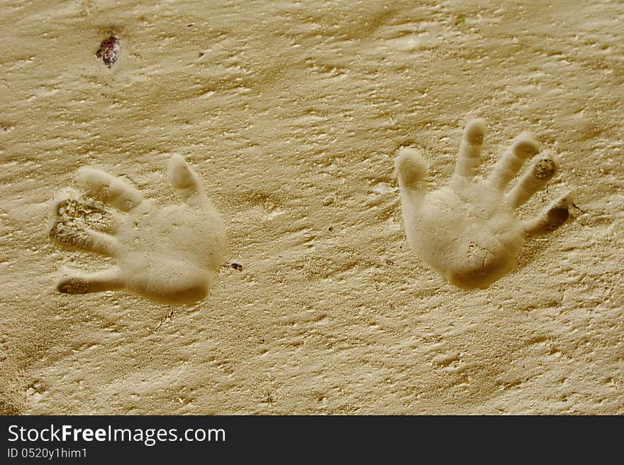 Handprints print in a sand cave, Bulgaria