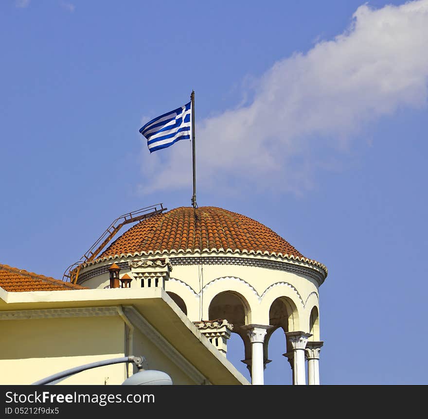 Greek flag on a governmental building