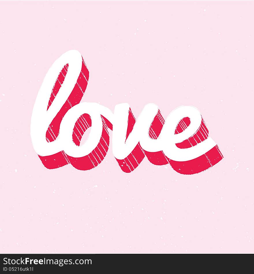 Red and white love lettering comic style on pink background. Red and white love lettering comic style on pink background