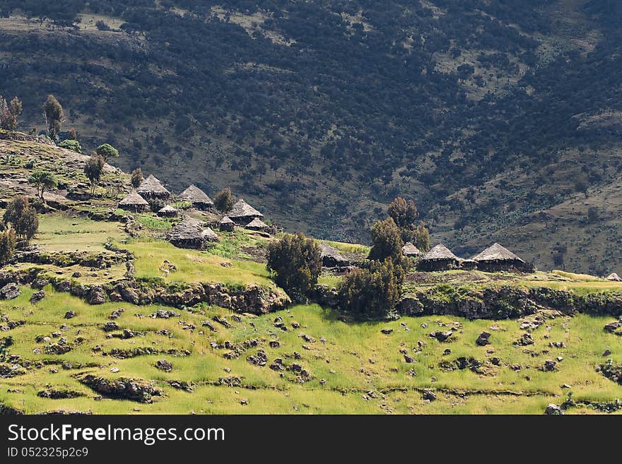 Village in Ethiopia with characteristic round houses. Village in Ethiopia with characteristic round houses.