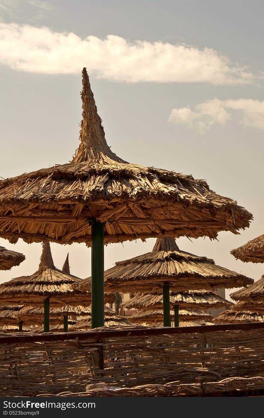 Reed tents on a beach in Egypt