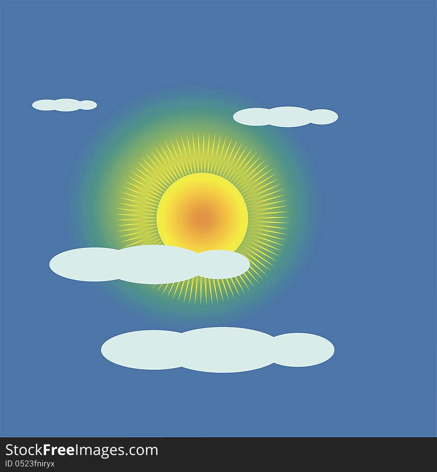 Illustration with the sun goes behind a cloud for your design