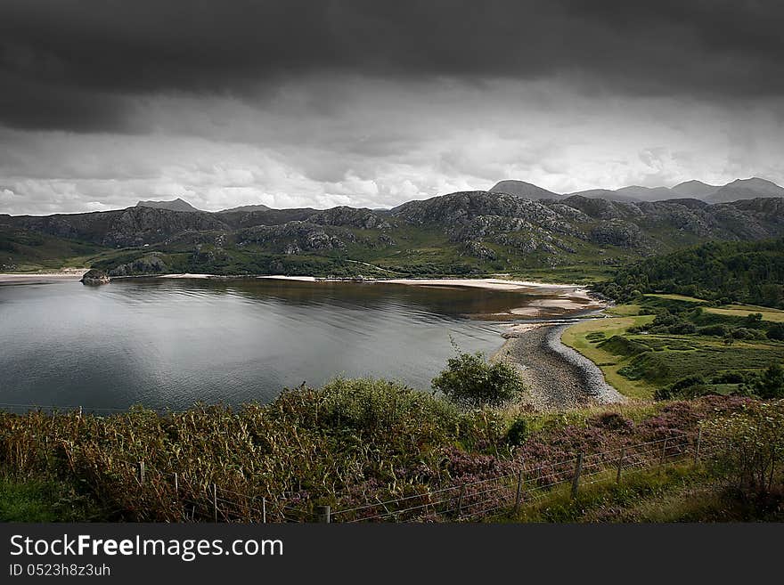 Scotland landscape with dark sky. Scotland landscape with dark sky