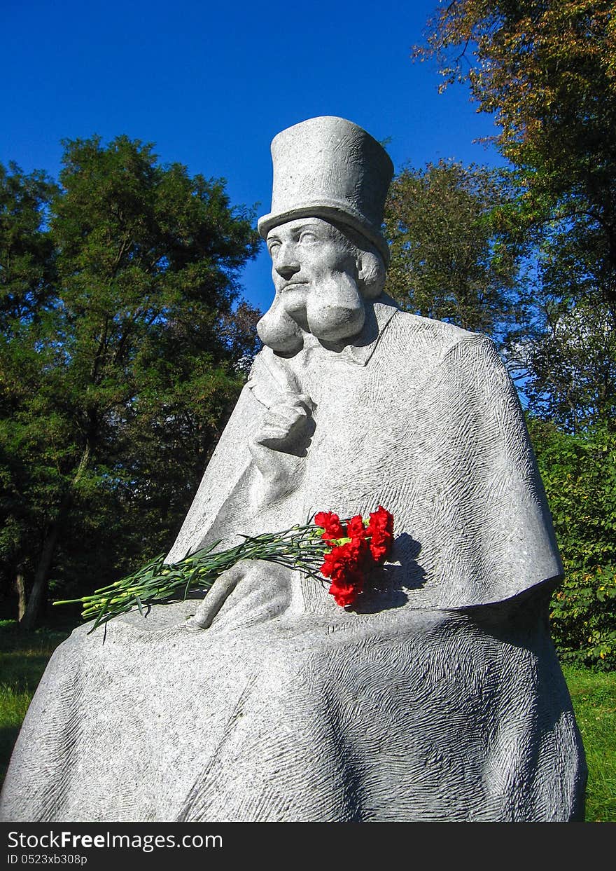 Monument To Ukranian Fabulist Glibov In Sednev Village