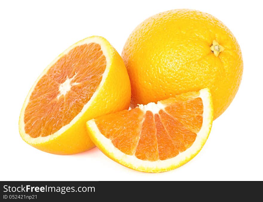 Ripe oranges on the white backround