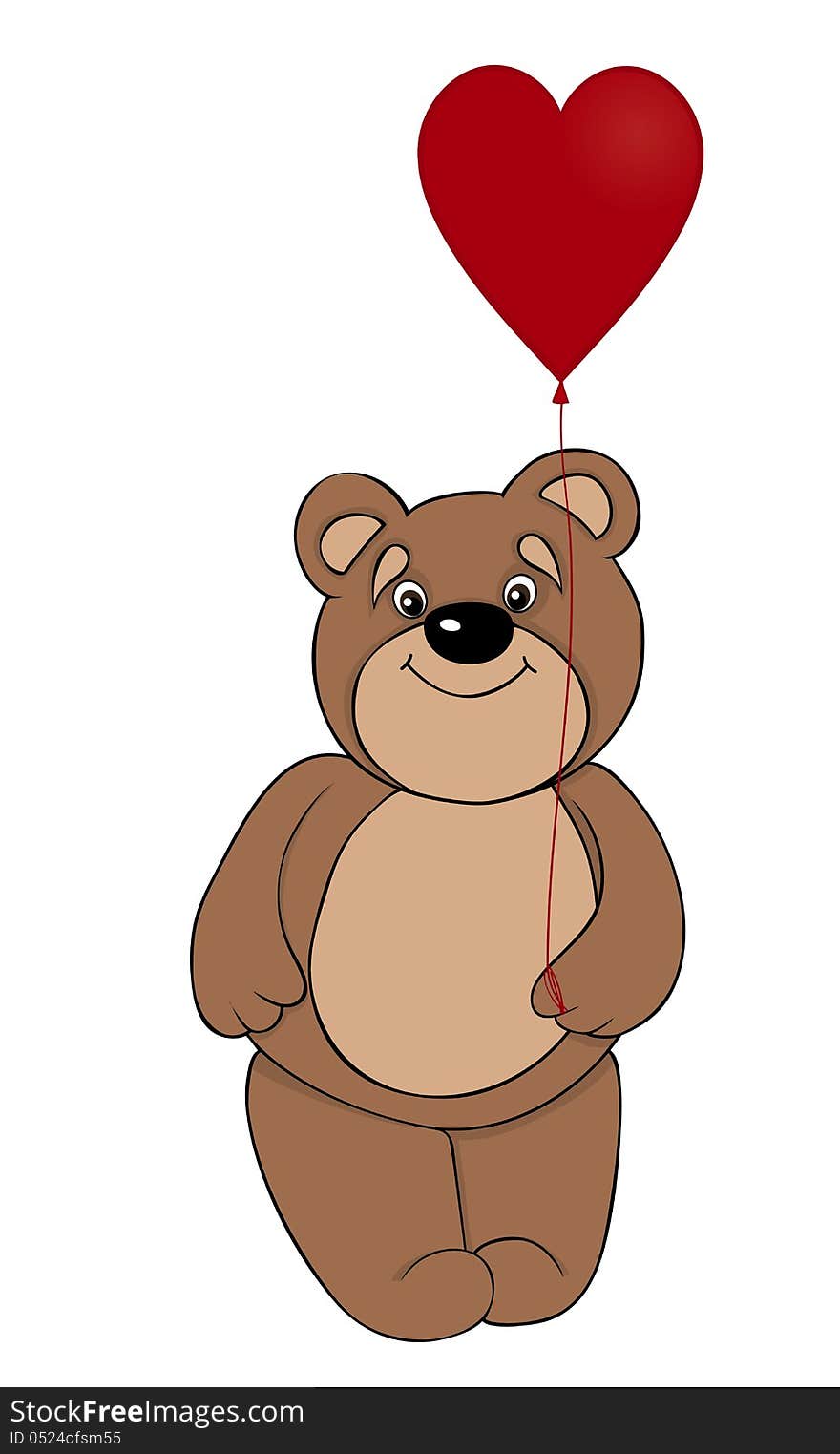 Brown Teddy Bear Holding A Balloon In The Form Of Red Heart