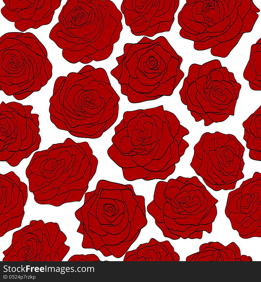 Seamless pattern red roses on a white background