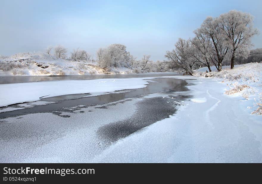 Winter's day on the river Zai-ice drift