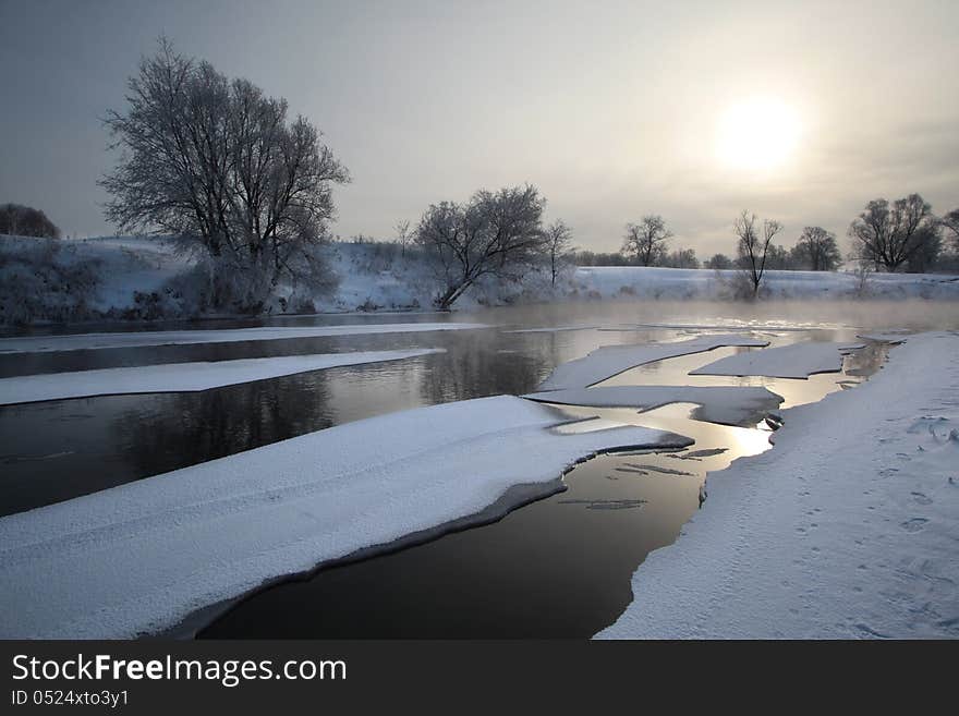 Winter's day on the river Zai-ice drift