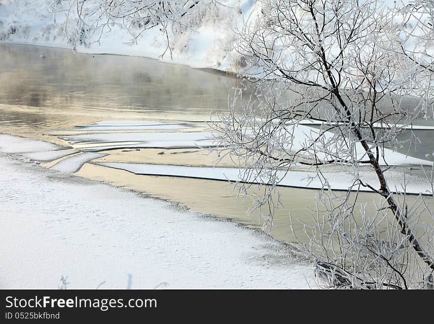 Winter's day on the river Zai-ice drift