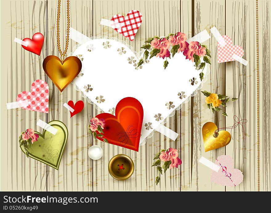 Valentine s day background with  hearts from gold, lace an