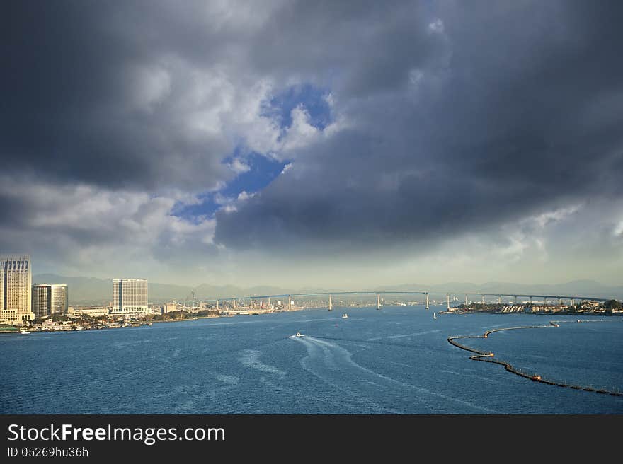 View of downtown San Diego and the Coronado Bridge. View of downtown San Diego and the Coronado Bridge