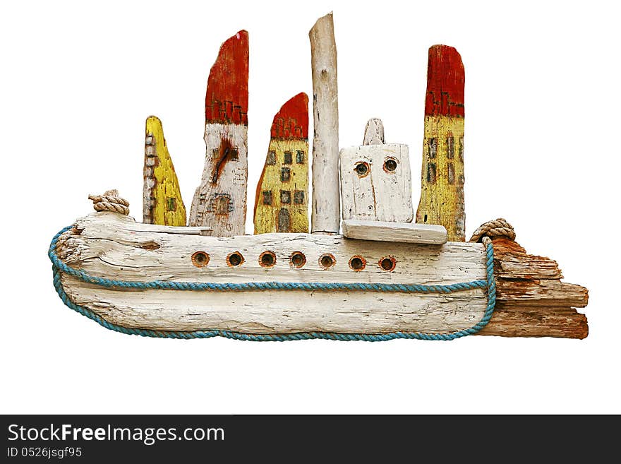 Hand made wooden toy ship