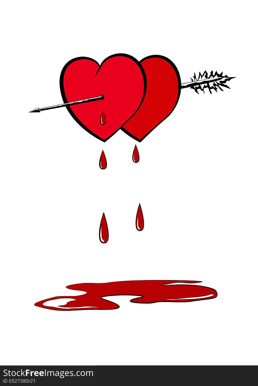 Hearts pierced with an arrow with dripping blood