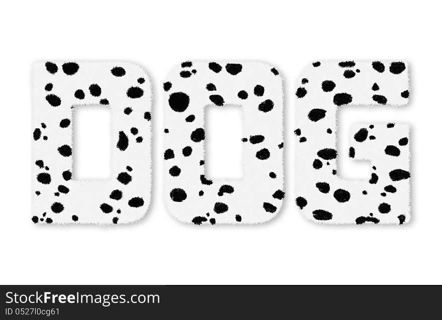 Text DOG woolly Dalmatians isolated on white background