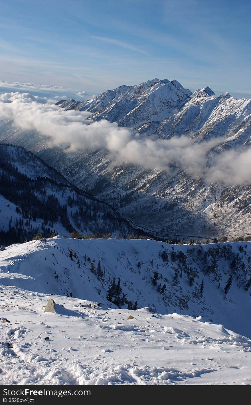 Spectacular view to the Mountains from Snowbird ski resort in Utah, USA