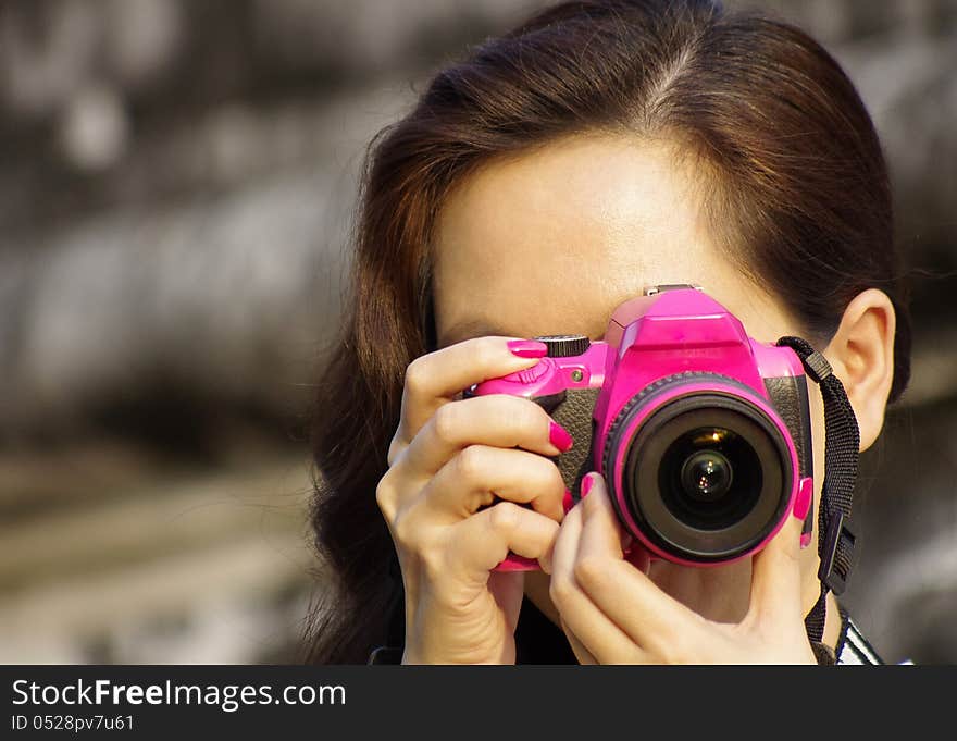 Portrait of woman with camera. Portrait of woman with camera