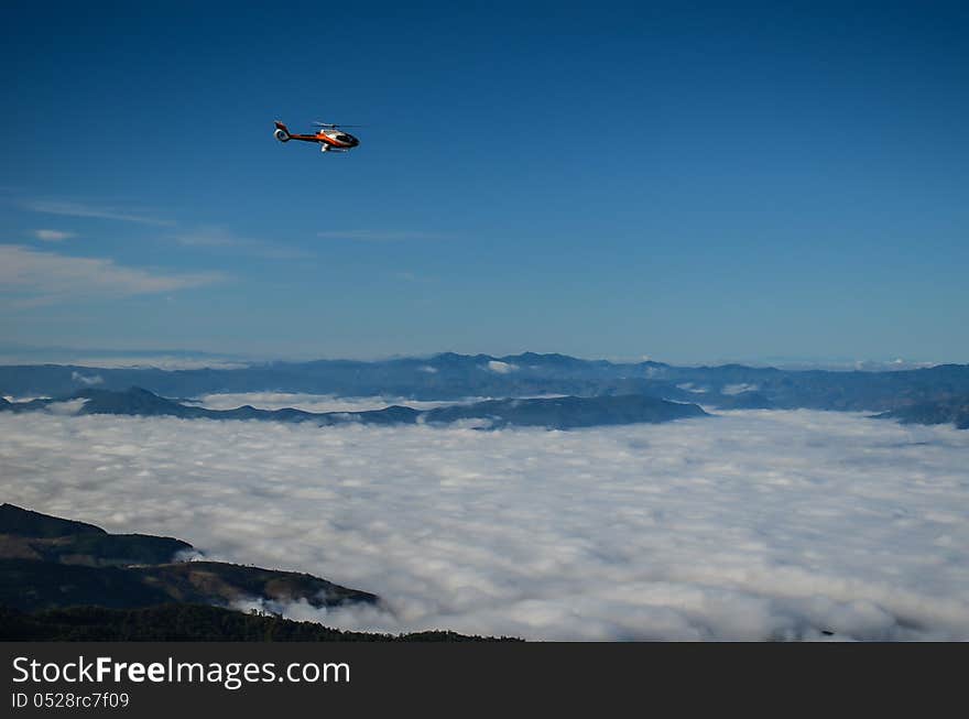 Helicopter in the mist