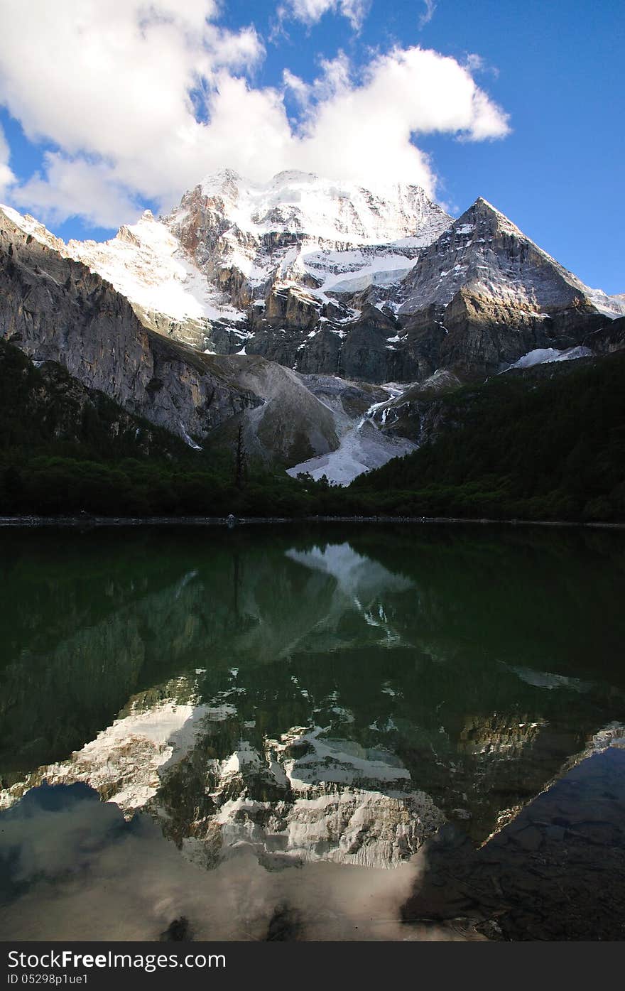 Lake reflection with snow-capped mountains. Lake reflection with snow-capped mountains