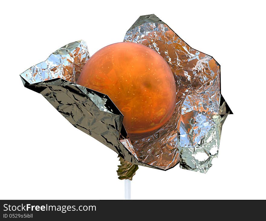 Caramel candy in foil close-up, high resolution 3d render