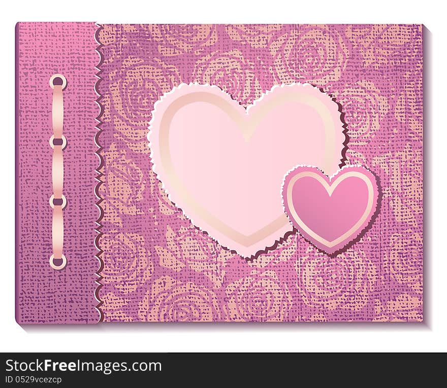 Pink fabric photo cover with hearts. EPS10. Pink fabric photo cover with hearts. EPS10