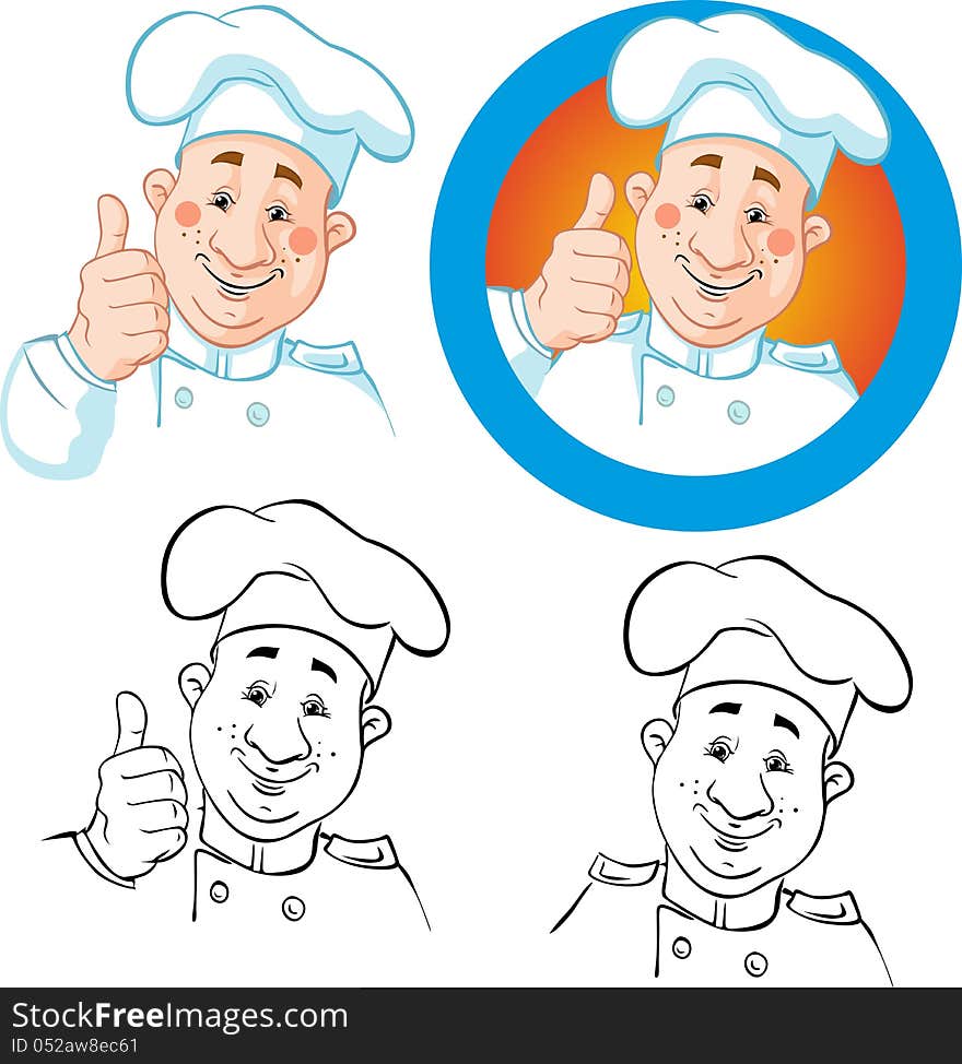 Chef icons and black outlines isolated on white background. Chef icons and black outlines isolated on white background