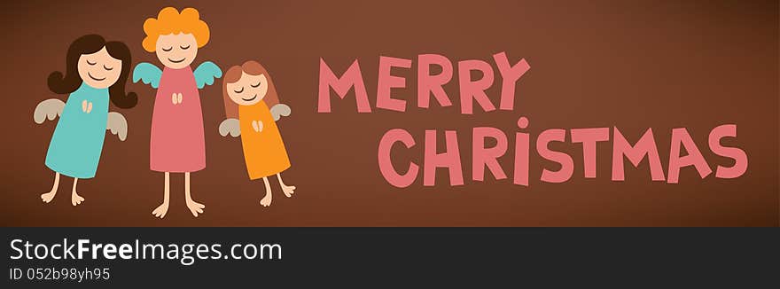 Cartoon vector illustration of merry christmas text sign post card with angels