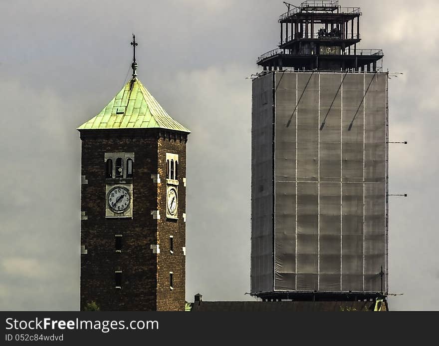 Sony 77,Photo taken from the roof of the building in Krakow, shows two buildings of the old and the new is not finished. Sony 77,Photo taken from the roof of the building in Krakow, shows two buildings of the old and the new is not finished.