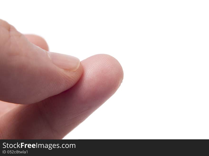 Human finger ready for blood test isolated on white