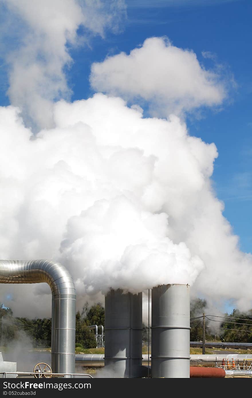 Geothermal power plant pipes and steam