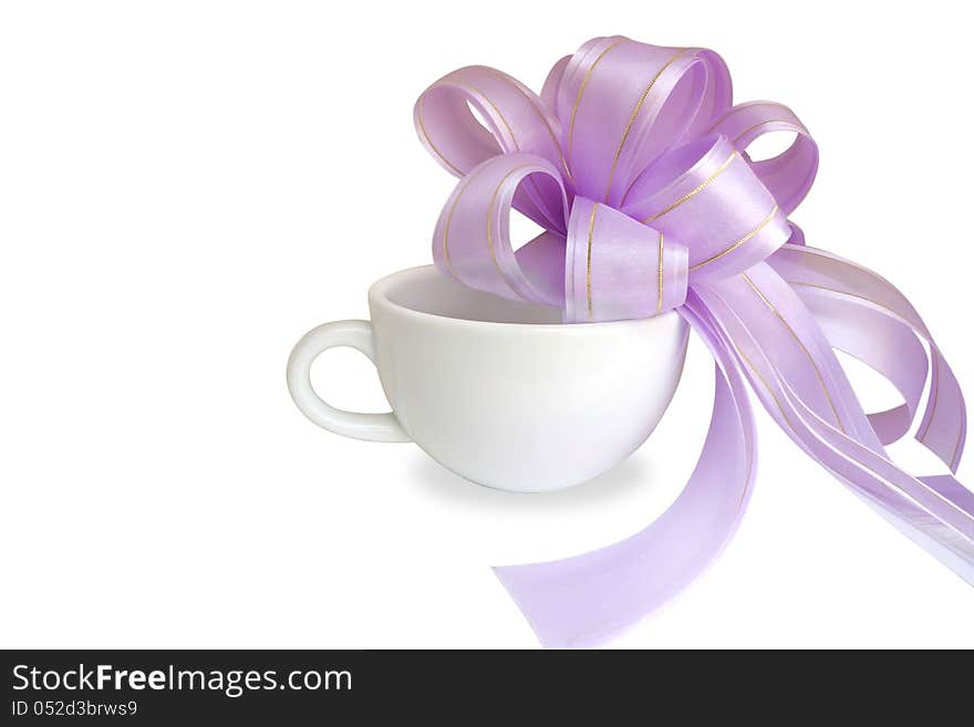 White cup with purple bow