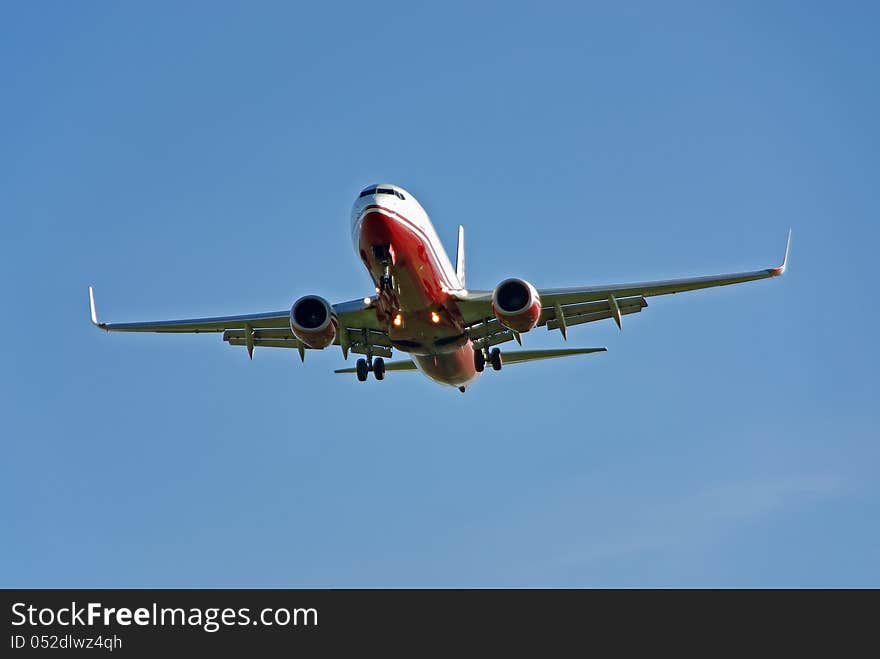 Passenger plane landing in the airport