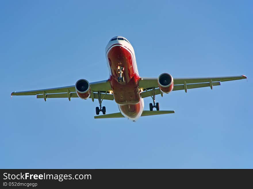 Passenger plane landing in the airport. Passenger plane landing in the airport