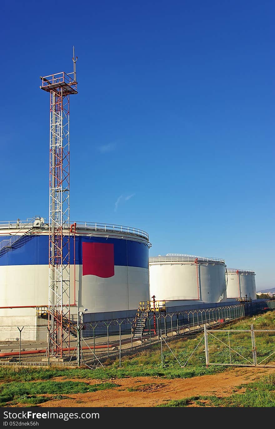 Big tanks in a fuel storage facility. Big tanks in a fuel storage facility