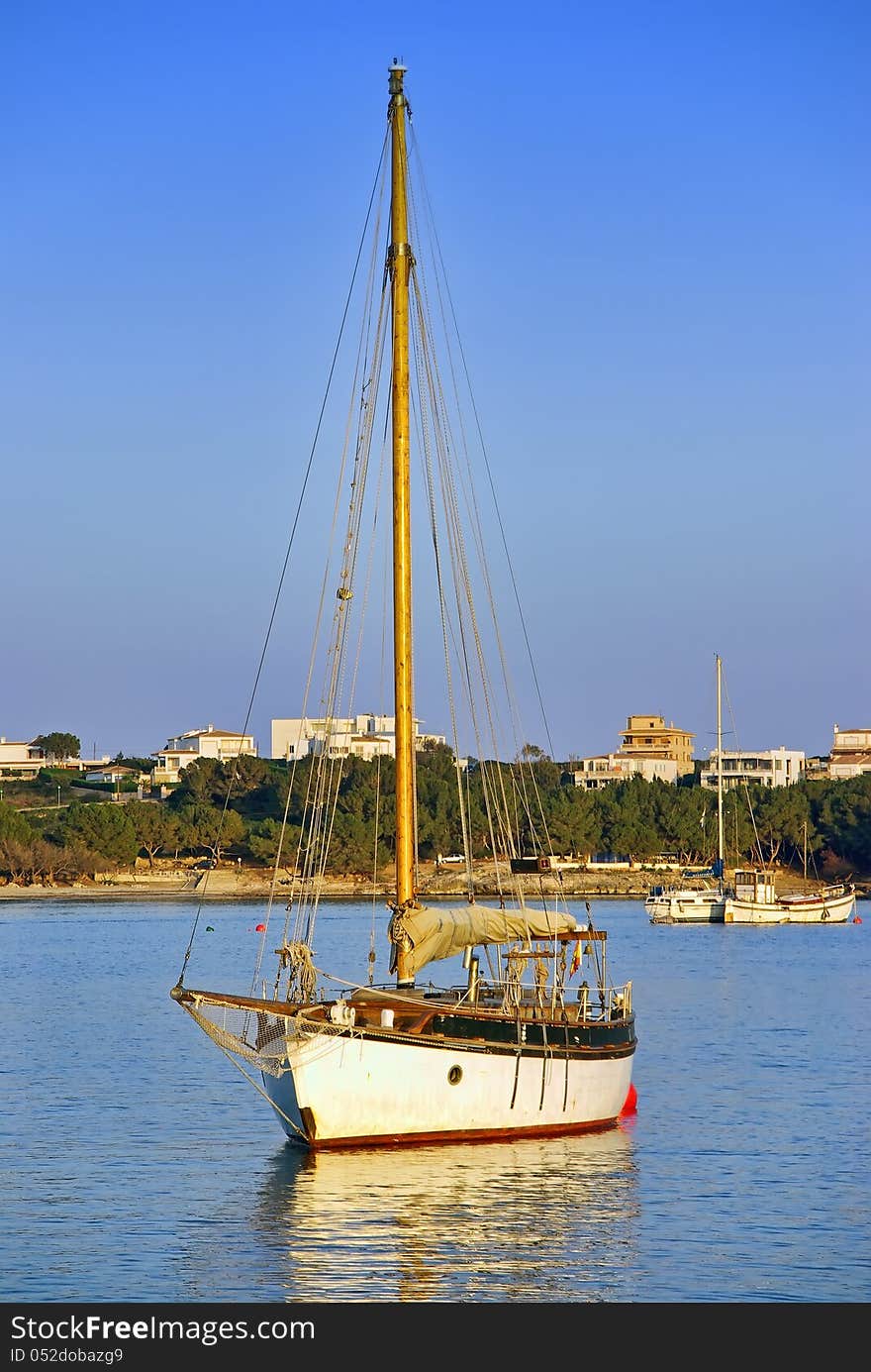 Sailboat in the Porto Colom Bay in Majorca (Spain). Sailboat in the Porto Colom Bay in Majorca (Spain)